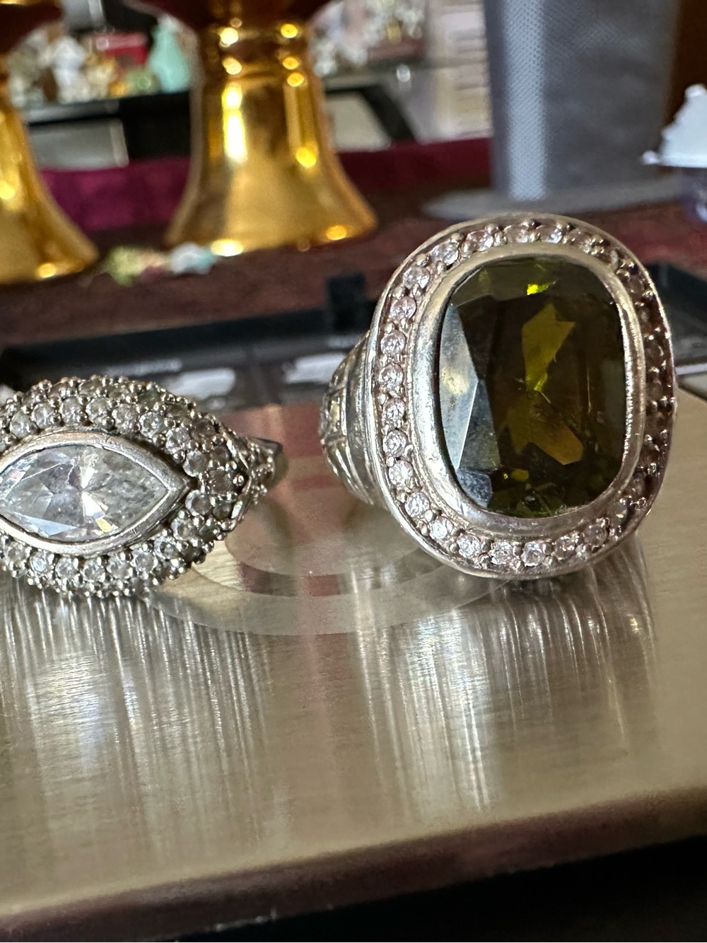 Sterling silver 925 Cocktail Ring with Olive Green Center Stone